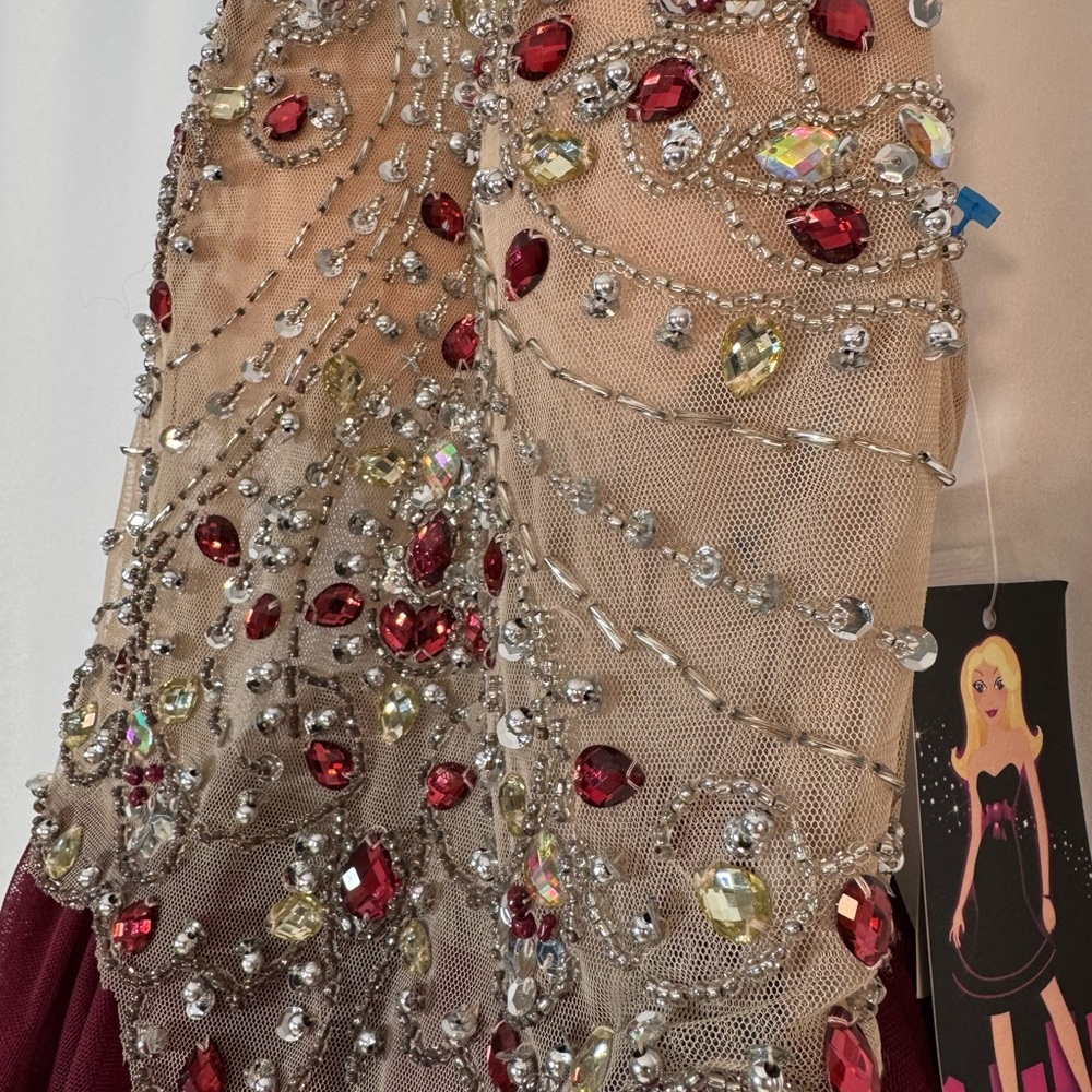 Blondie Nites Red and Gold Embellished Mini Dress